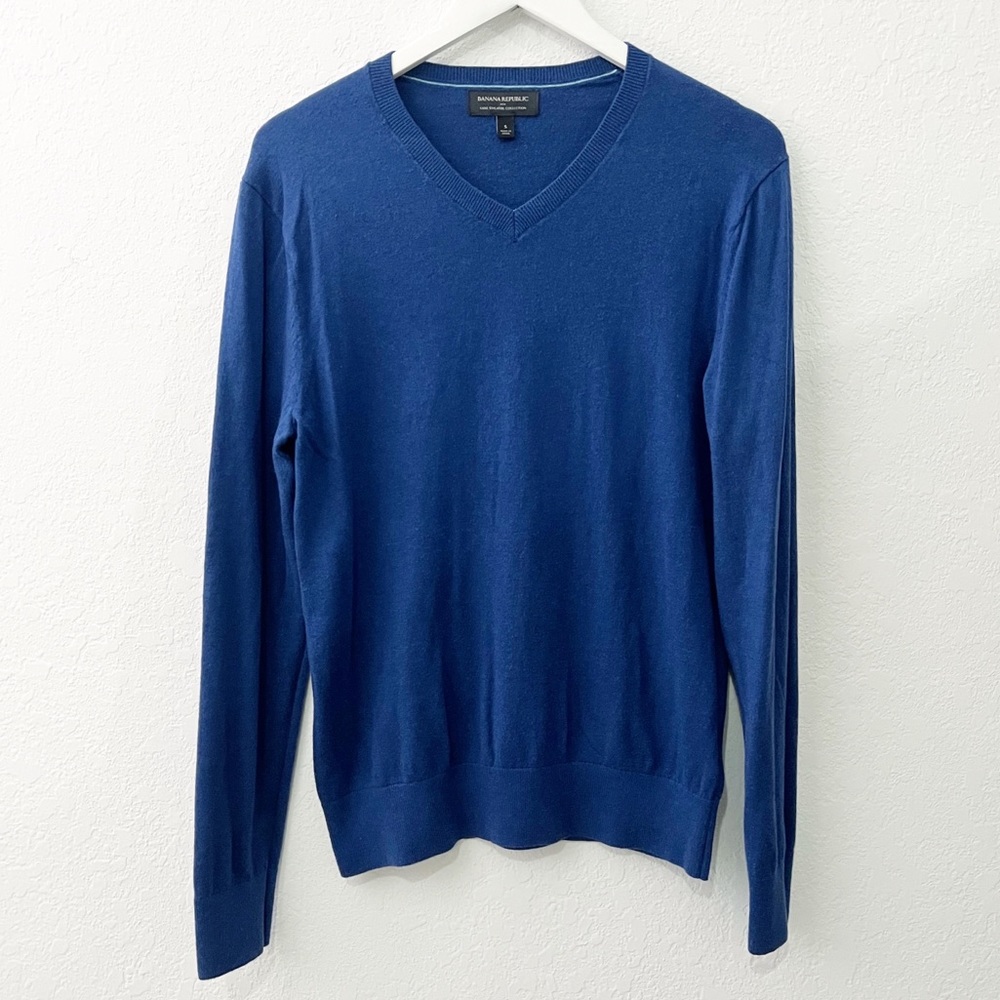 Banana Republic Luxe Sweater Collection Blue V-Neck Pullover Men's S